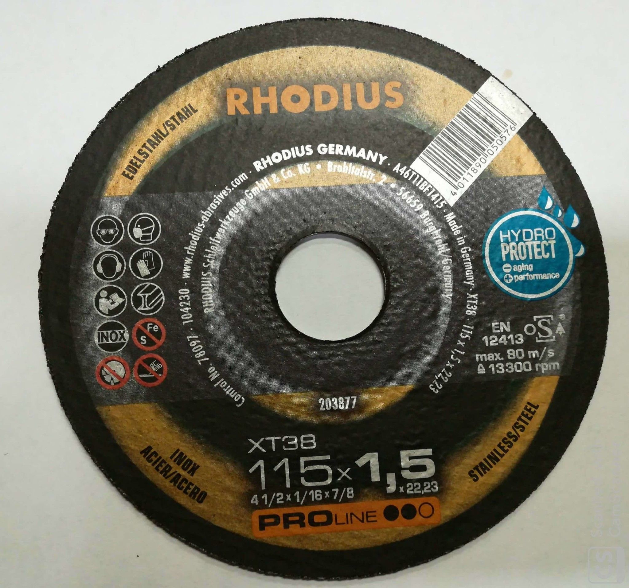Disco RHODIUS XT38 per taglio inox Ø 115 x 1,5 mm foro 22,23
