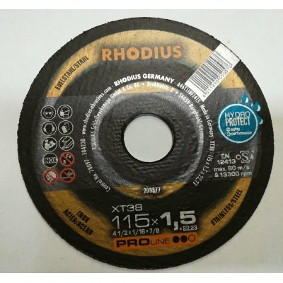 Disco RHODIUS XT38 per taglio inox Ø 115 x 1,5 mm foro 22,23