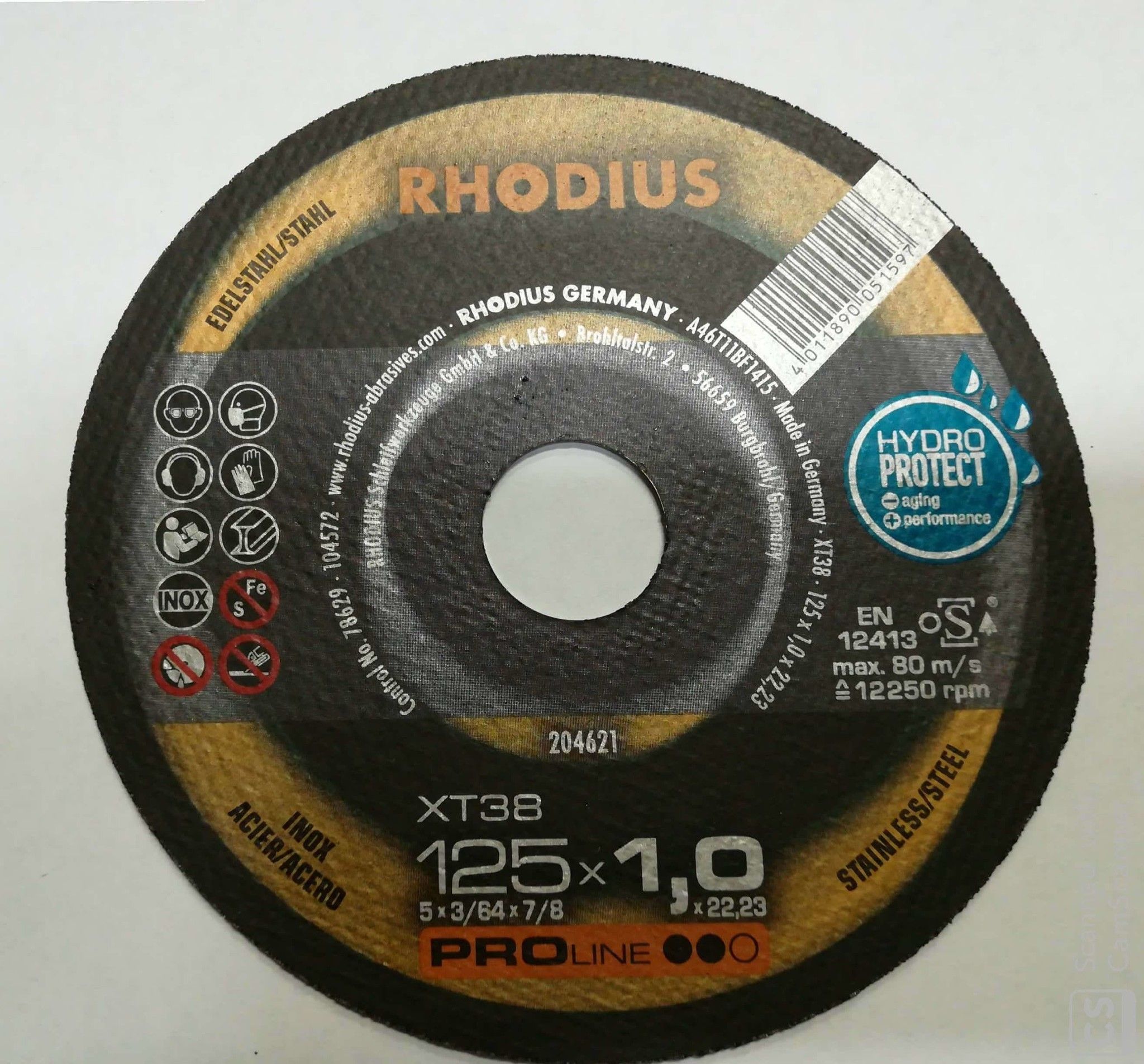 Disco RHODIUS XT38 per taglio inox Ø 125 x 1,0 mm foro 22,23