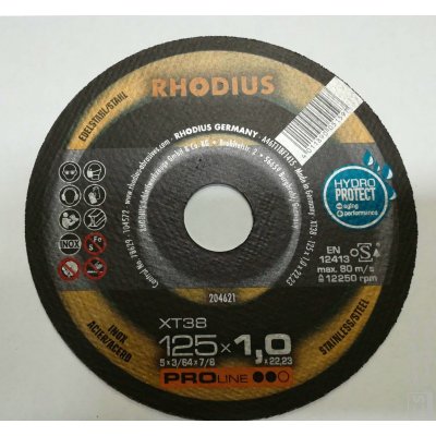 Disco RHODIUS XT38 per taglio inox Ø 125 x 1,0 mm foro 22,23