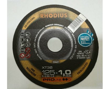 Disco RHODIUS XT38 per taglio inox Ø 125 x 1,0 mm foro 22,23