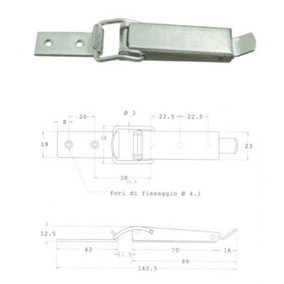 Chiusura a leva con gancio lunghezza totale cm 14