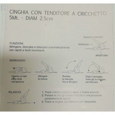 Cinghia con cricco cm 2,5x5 mt carico max 122 kg