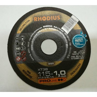 Disco RHODIUS XT38 per taglio inox Ø 115 x 1,0 mm foro 22,23
