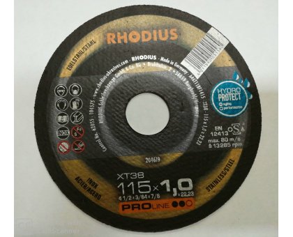 Disco RHODIUS XT38 per taglio inox Ø 115 x 1,0 mm foro 22,23