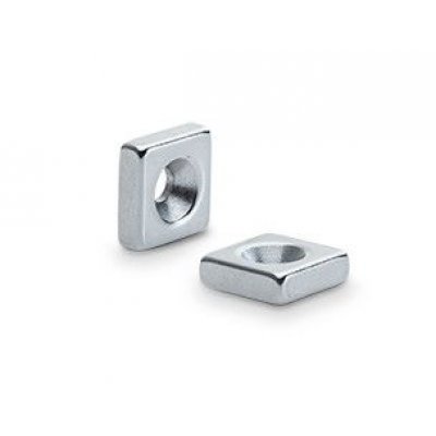 Calamita neodimio mm 15x15x5 con foro svasato Ø mm 5 forza Kg 5,3