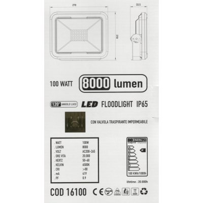 Proiettore LED SLIM 100 w IP65 6500 K INNOLED