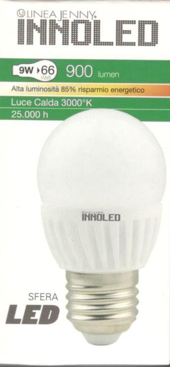 Lampadina LED SFERA 9w E27 Luce calda 3000 K