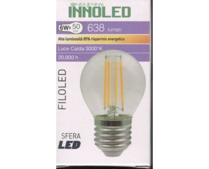Lampadina FILOLED SFERA 6w E27 Luce calda 3000K