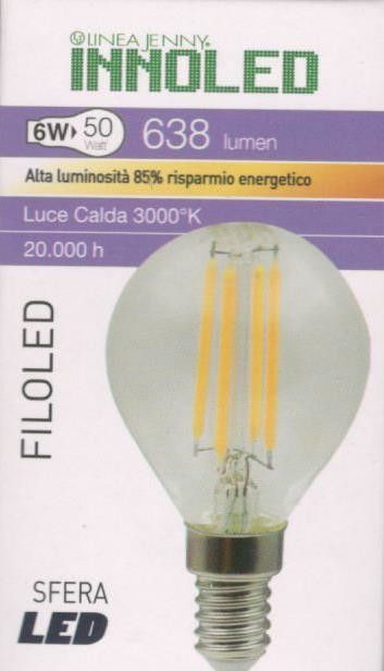 Lampadina FILOLED SFERA 6w E14 Luce calda 3000K
