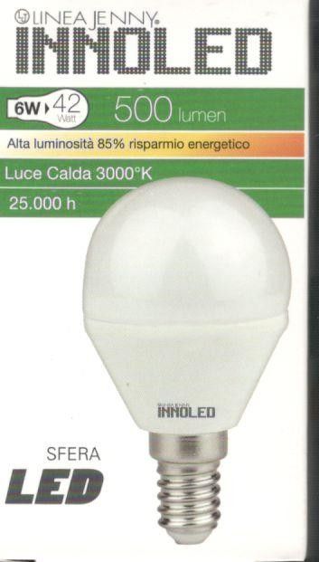 Lampadina LED SFERA 6w E14 Luce calda 3000 K