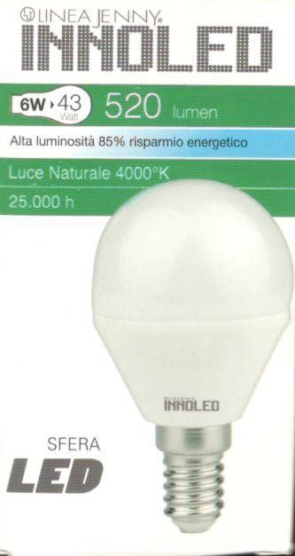 Lampadina LED SFERA 6w E14 Luce naturale 4000 K