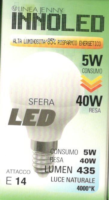 Lampadina LED SFERA 5w E14 Luce naturale 4000 K