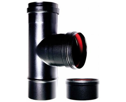 Raccordo a T 90 gradi mm 80 femmina acciaio smaltato nero