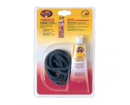 Guarnizione sportelli stufe Ø 6 mm x 1,50 mt + silicone alta temperatura da 60 ml