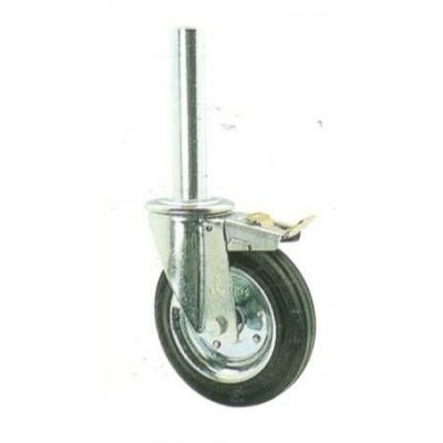 Ruota girevole per ponteggi d. 200x50 C/FRENO in gomma con codulo a tubo