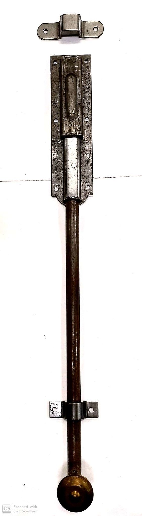 Catenaccio verticale a coda cm 35 mezzo peso in ferro grezzo pomolo dorato