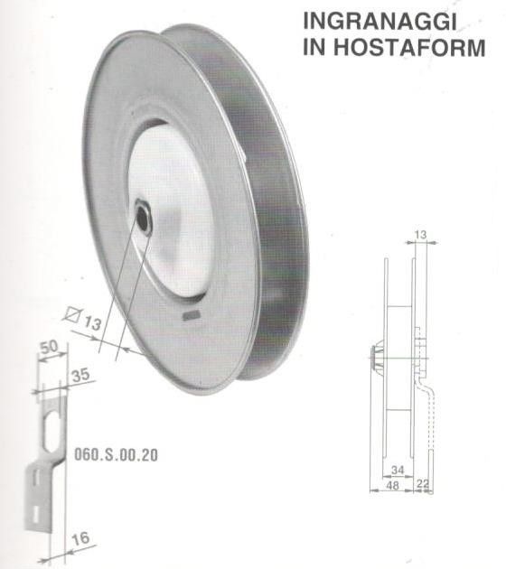 Puleggia con riduttore 1:2,6 per STAFFA con foro quadro mm 13 diametro mm 200