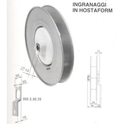 Puleggia con riduttore 1:2,6 per STAFFA con foro quadro mm 13 diametro mm 200