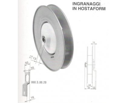Puleggia con riduttore 1:2,6 per STAFFA con foro quadro mm 13 diametro mm 200