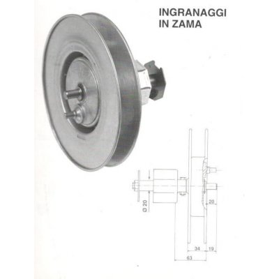 Puleggia con riduttore 1:2,66 e calotta ottagonale d. 200 mm