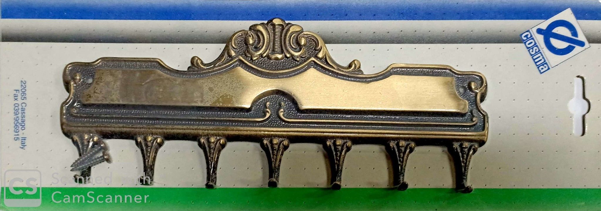 Appendichiavi a parete 7 posti in ottone bronzato