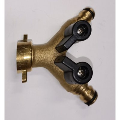 Raccordo Y ottone con 2 rubinetti ad innesto rapido in ottone