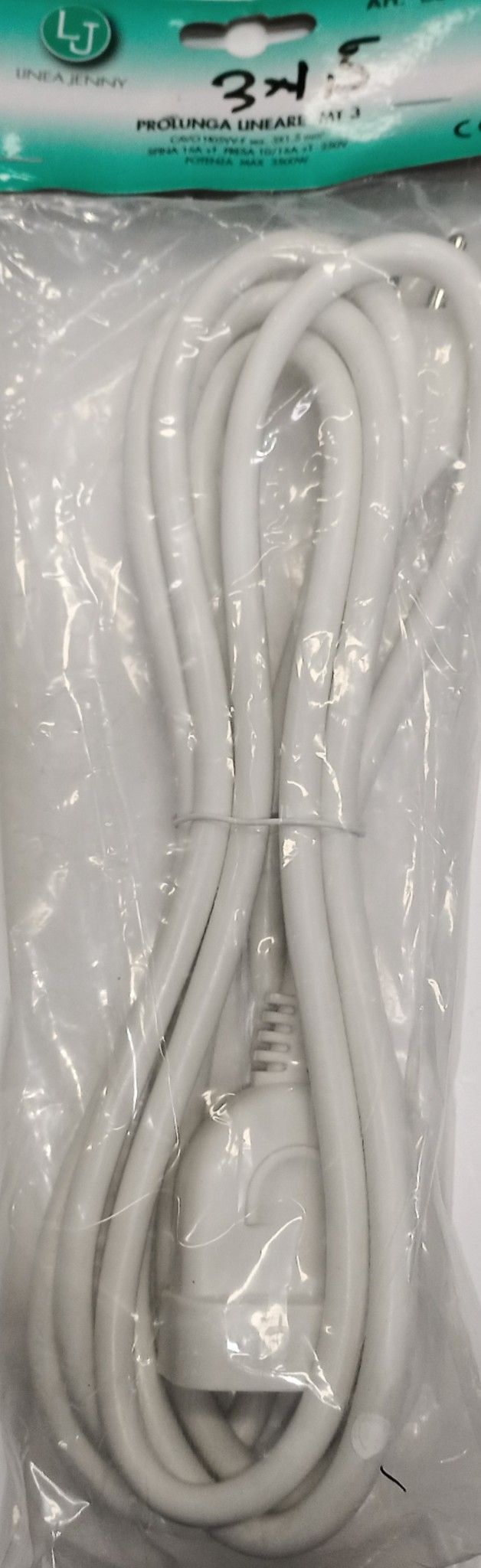 Prolunga lineare mt 3,0 cavo 3x1,5 bianca spina 16 A e presa bipasso 10-16 A