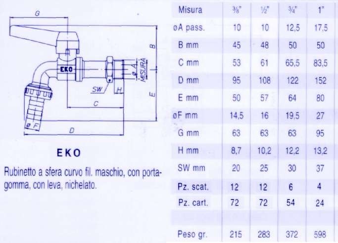Rubinetto a sfera da 1' EKO con portagomma tipo pesante