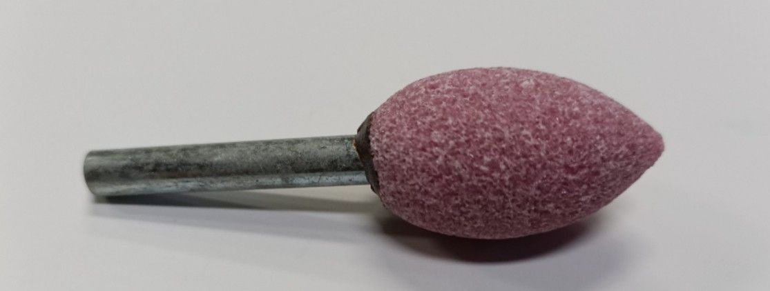 Mola abrasiva ad OLIVA mm 20 x 30 gambo mm 6 al corindone rosa