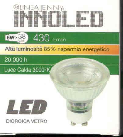 Lampada dicroica LED attacco GU10 5 w vetro