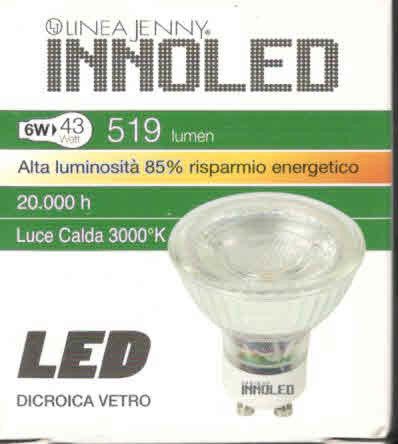 Lampada dicroica LED attacco GU10 6 w vetro
