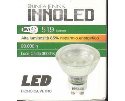 Lampada dicroica LED attacco GU10 6 w vetro