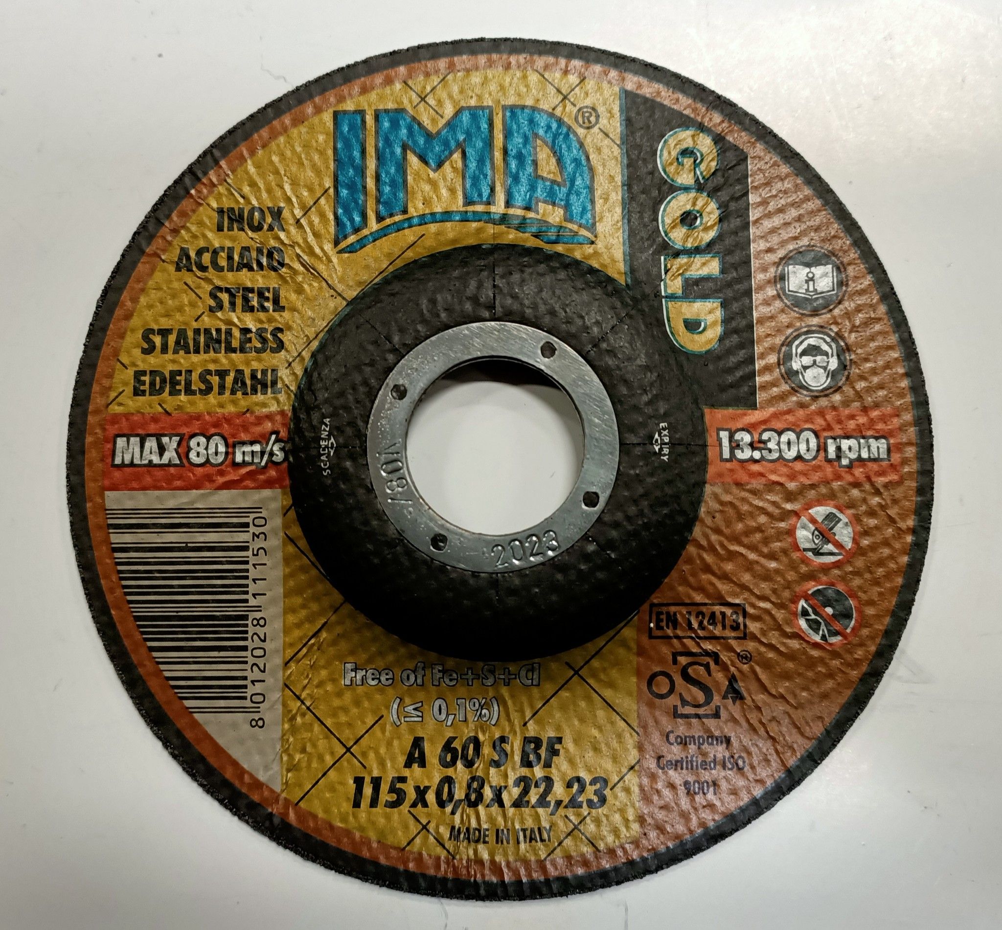 Disco abrasivo per ferro/inox mm 115 x 0,8 IMA GOLD