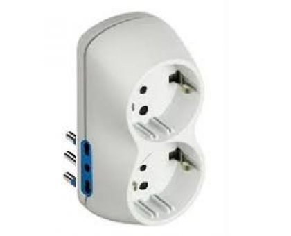 Adattatore 2 Schuko + 2 prese laterali bipasso