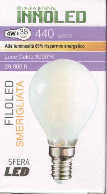 Lampadina FILOLED SFERA SMERIGLIATA 4w E14 Luce calda 3000