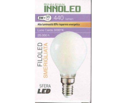 Lampadina FILOLED SFERA SMERIGLIATA 4w E14 Luce calda 3000