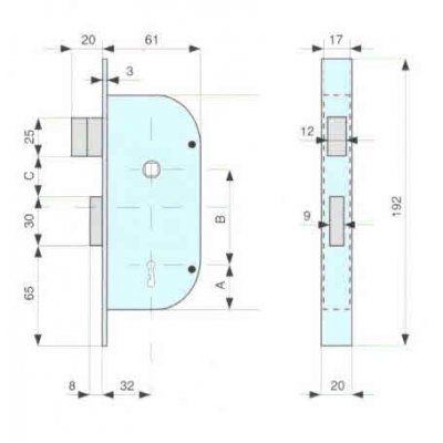 Serratura MG 145324 per cancelli chiave patent scrocco+catenaccio ottone
