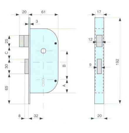 Serratura MG 145324 per cancelli chiave patent scrocco+catenaccio ottone