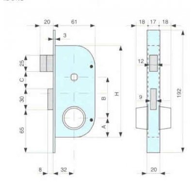 Serratura MG 147324 per cancelli cil. tondo fisso scrocco+catenaccio ottone