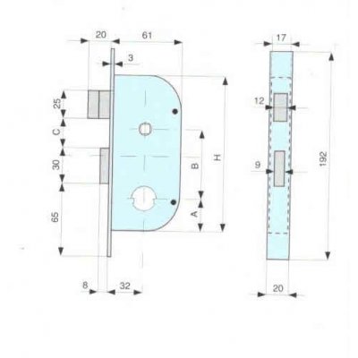 Serratura MG 149322 per cancelli cil. tondo mm 22 scrocco+catenaccio ottone