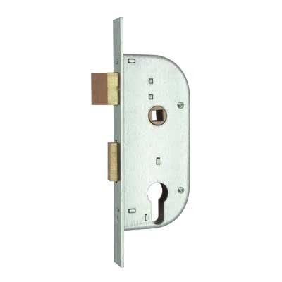 Serratura MG 148324 per cancelli cil. sagomato scrocco+catenaccio ottone