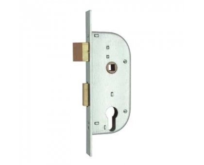 Serratura MG 148324 per cancelli cil. sagomato scrocco+catenaccio ottone