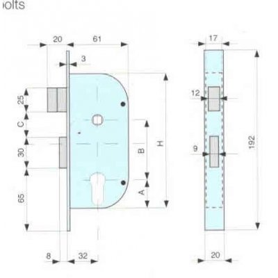 Serratura MG 148325 per cancelli cil. sagomato scrocco+catenaccio ottone