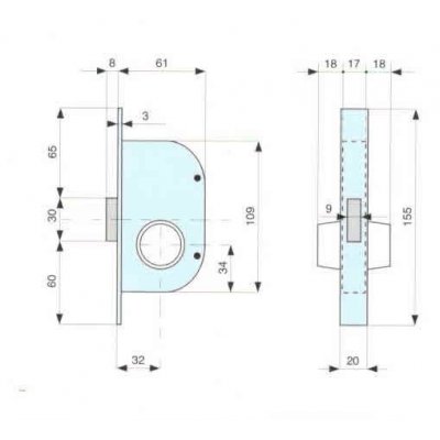 Serratura MG 127320 per cancelli cil. tondo fisso catenaccio ottone