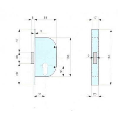 Serratura MG 128320 per cancelli cil. sagomato catenaccio ottone