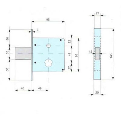 Serratura MG 134500 per cancelli cil. tondo mm 26 scrocco acciaio con catenaccio