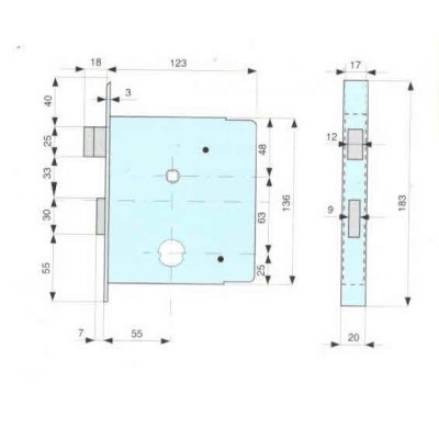 Serratura MG 345550 per cancelli cil. tondo mm 26 scrocco e catenaccio ottone