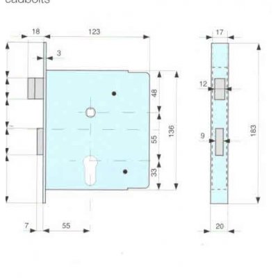 Serratura MG 344500 per cancelli cil. sagomato scrocco e catenaccio ottone
