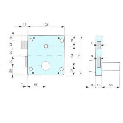 Serratura MG 436551 DX per cancelli cil. tondo fisso scrocco e catenaccio ottone